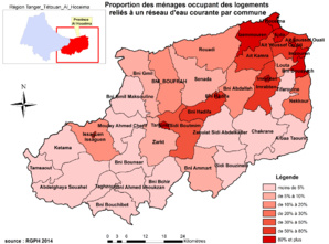 Proportion des ménages occupant des logements reliés à un réseau d'eau courante par commune