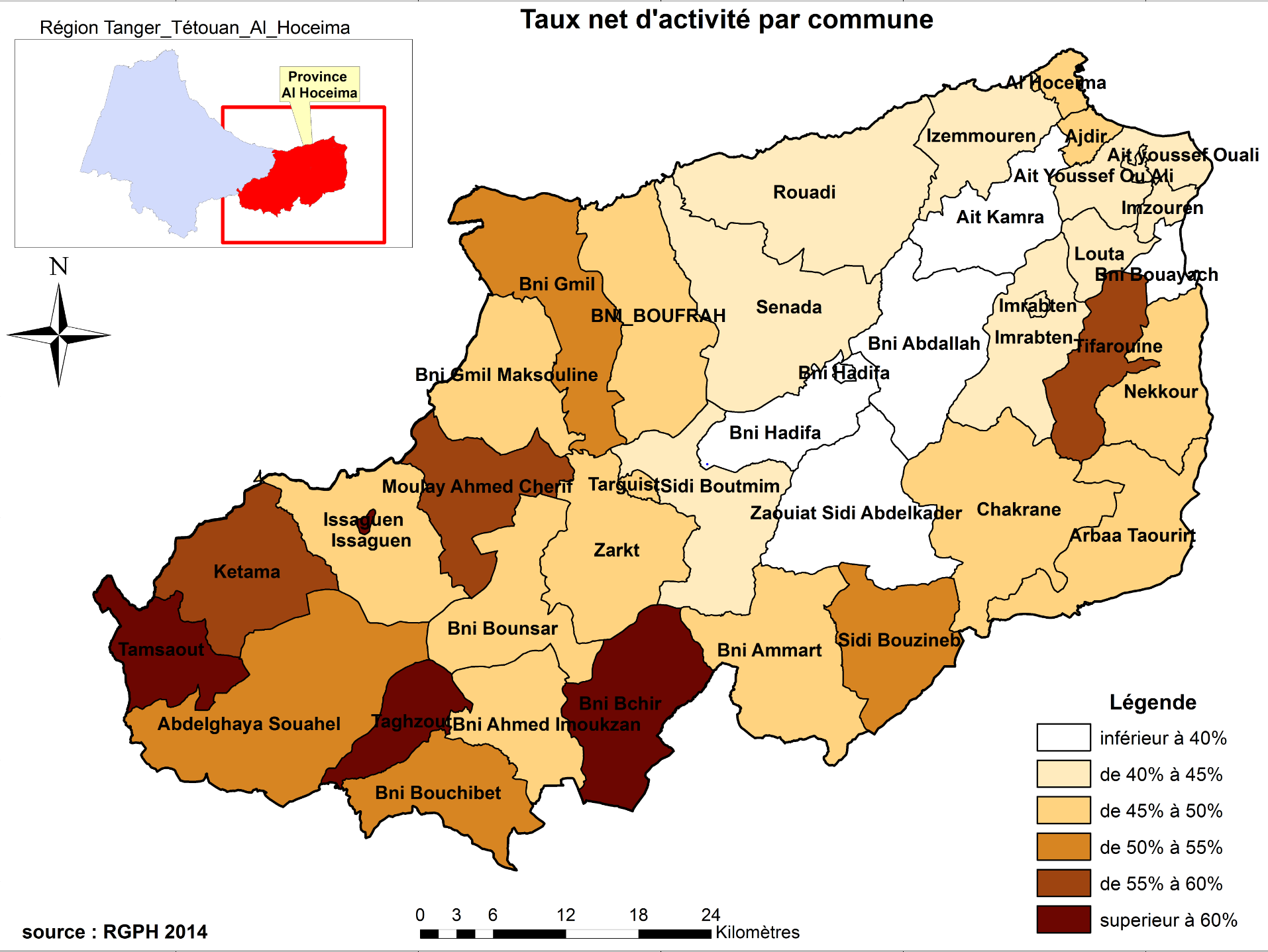 Le taux net d'activité par commune