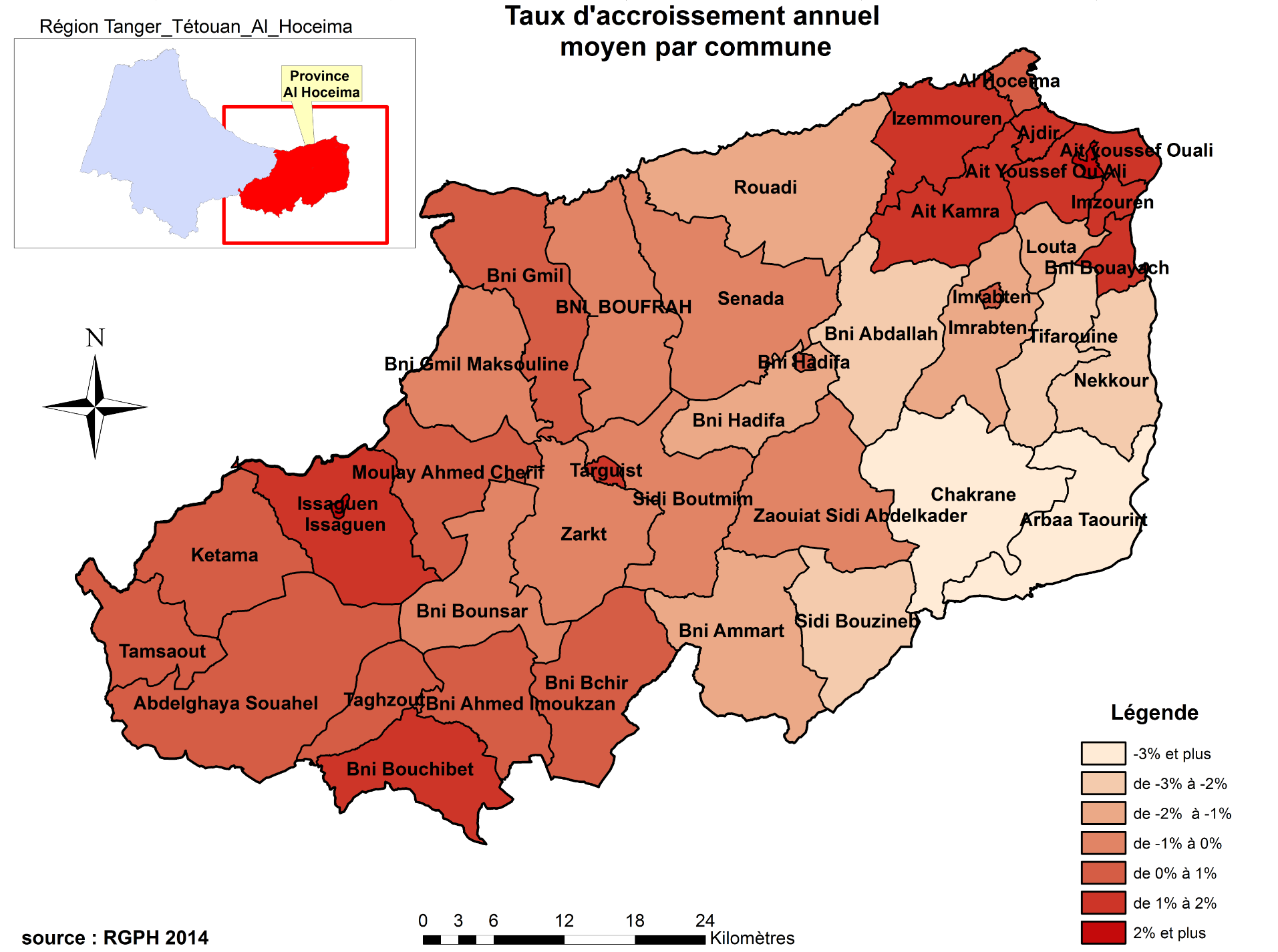 Le taux d'accroissemnt annuel moyen par commune