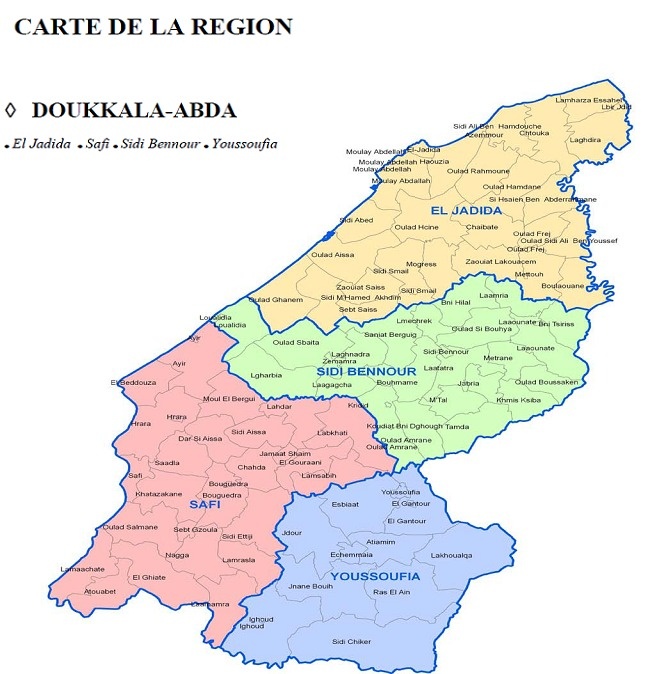 Carte administrative de la région Doukala-Abda