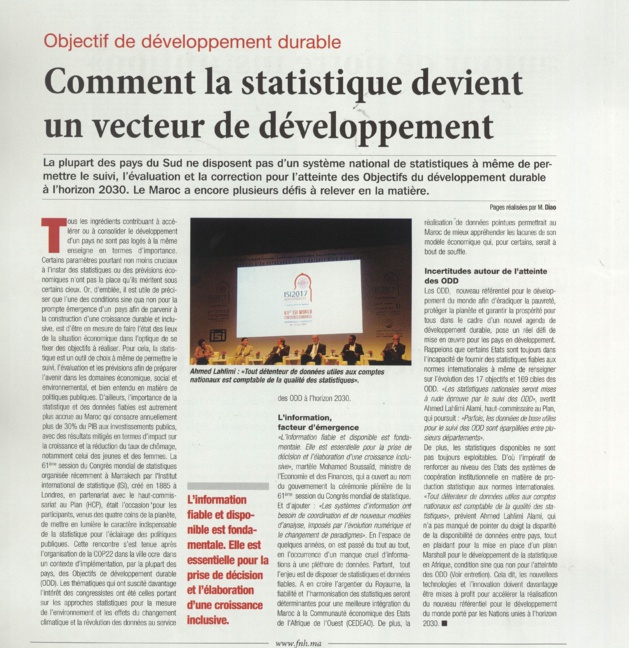 Objectif de développement durable: Comment la statistique devient un vecteur de développement Objectif de développement durable: Comment la statistique devient un vecteur de développement