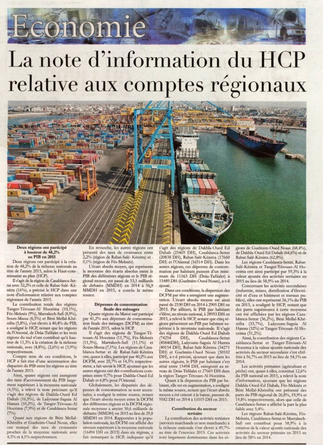 La note d'information du HCP relative aux comptes régionaux La note d'information du HCP relative aux comptes régionaux