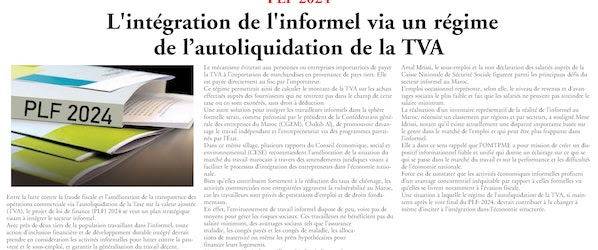 L'intégration de l'informel via un régime de l’autoliquidation de la TVA