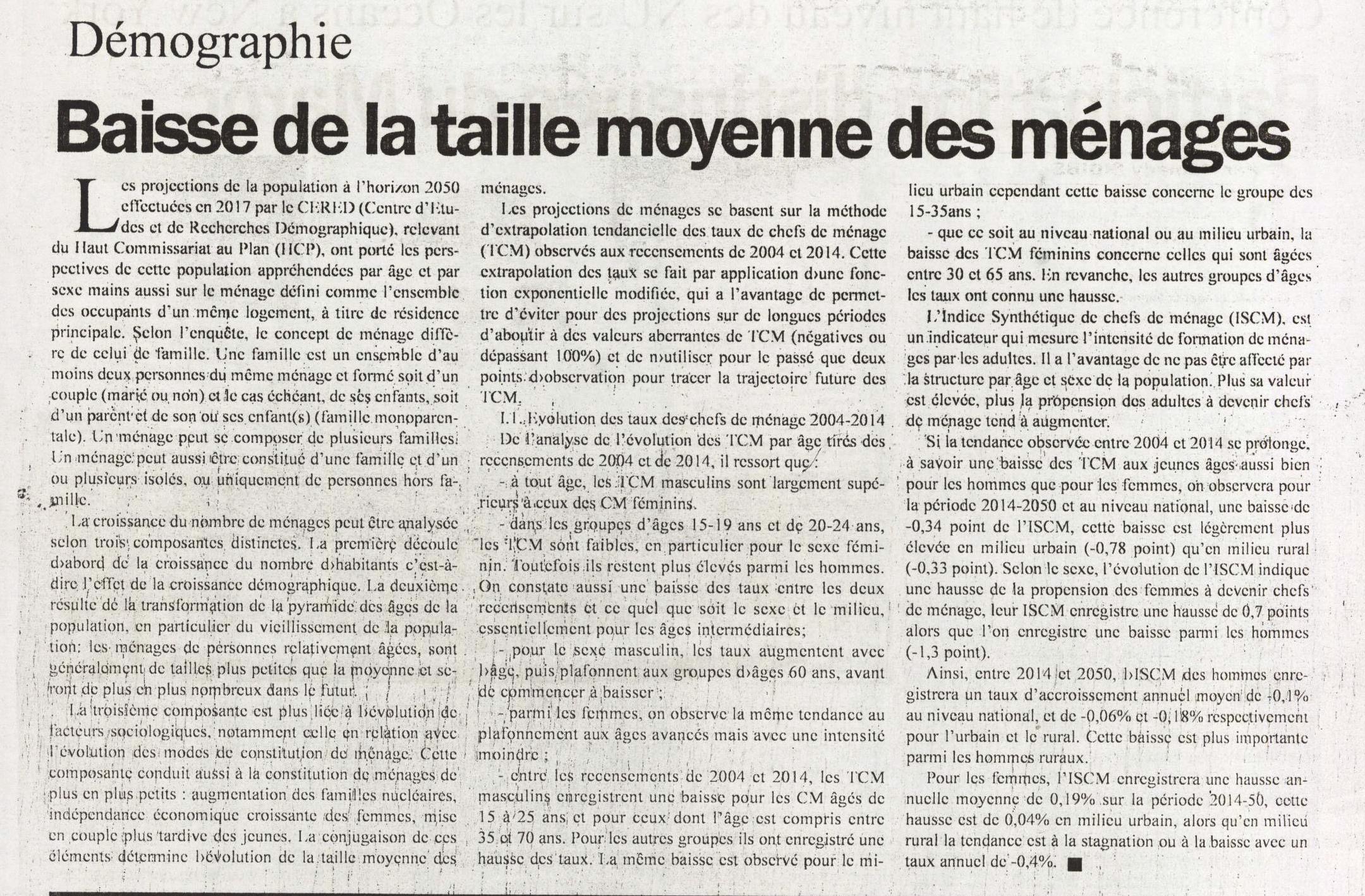 Démographie: Baisse de la taille moyenne des ménages Démographie: Baisse de la taille moyenne des ménages