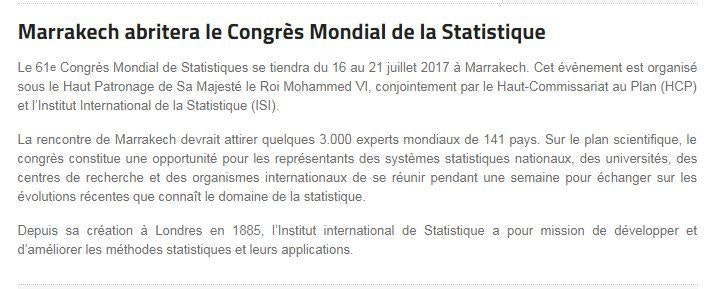 Marrakech abritera le Congrès Mondial de la Statistique
