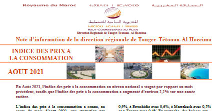 Note IPC Août 2021 Tanger_Tétouan_Al Hoceima (Base 100:2017) (consultable en trois versions: arabe, française et anglaise)