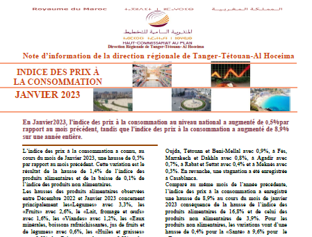 Note IPC Janvier ـ 2023 Tanger_Tétouan_Al Hoceima (Base 100:2017) (consultable en trois versions: arabe, française et anglaise)