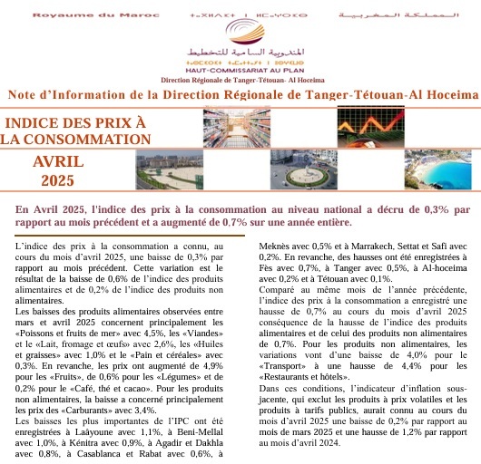 Note IPC Avril 2025 Tanger_Tétouan_Al Hoceima (Base 100:2017) (consultable en trois versions: arabe, française et anglaise)