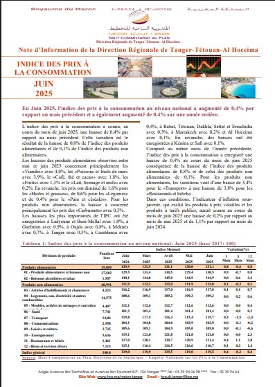 Note IPC Juin 2025 Tanger_Tétouan_Al Hoceima (Base 100:2017) (consultable en trois versions: arabe, française et anglaise)