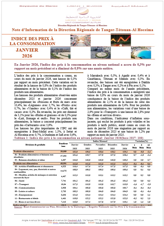 Note IPC Janvier 2026 Tanger_Tétouan_Al Hoceima (Base 100:2017) (consultable en trois versions: arabe, française et anglaise)