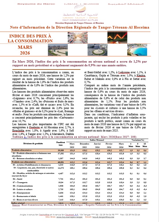 Note IPC Mars 2026 Tanger_Tétouan_Al Hoceima (Base 100:2017) (consultable en trois versions: arabe, française et anglaise)