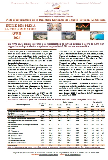 Note IPC Avril 2026 Tanger_Tétouan_Al Hoceima (Base 100:2017) (consultable en trois versions: arabe, française et anglaise)