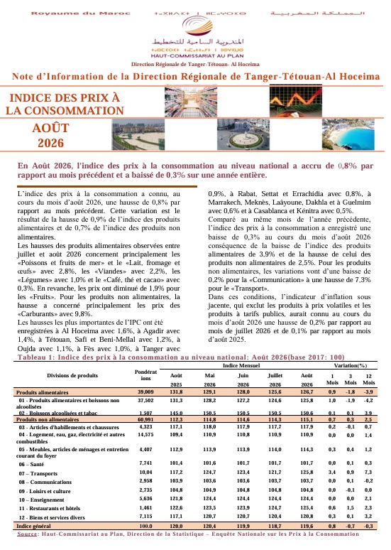 Note IPC Août 2026 Tanger_Tétouan_Al Hoceima (Base 100:2017) (consultable en trois versions: arabe, française et anglaise)